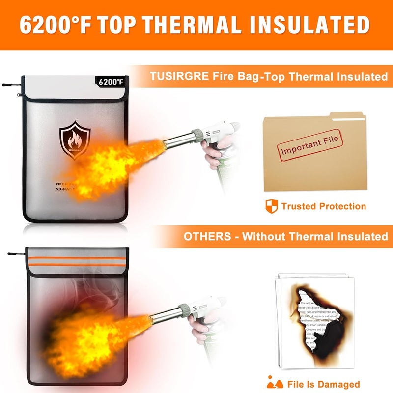 Tusirgre 6200°F Upgraded Fireproof Document Bag, 15.7 x 11.4 Faraday Bag, Fireproof Money Bag with Zipper/Reflective Strip, 18 Layers of Heat Insulated Materials, RFID Blocking Bag Protects Devices - Image 5